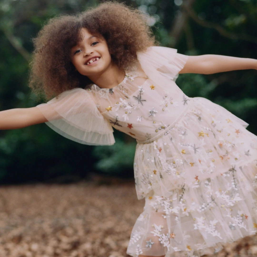 Self-portrait KIDS Ivory Star Mesh Mini Dress