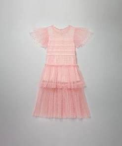 Self-portrait Light Pink Dot Mesh Midi Dress