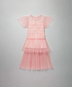 Self-portrait Light Pink Dot Mesh Midi Dress