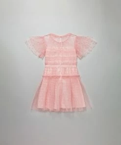 Self-portrait Light Pink Dot Mesh Mini Dress KIDS