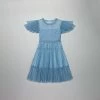 Self-portrait KIDS Blue Dot Mesh Trim Midi Dress