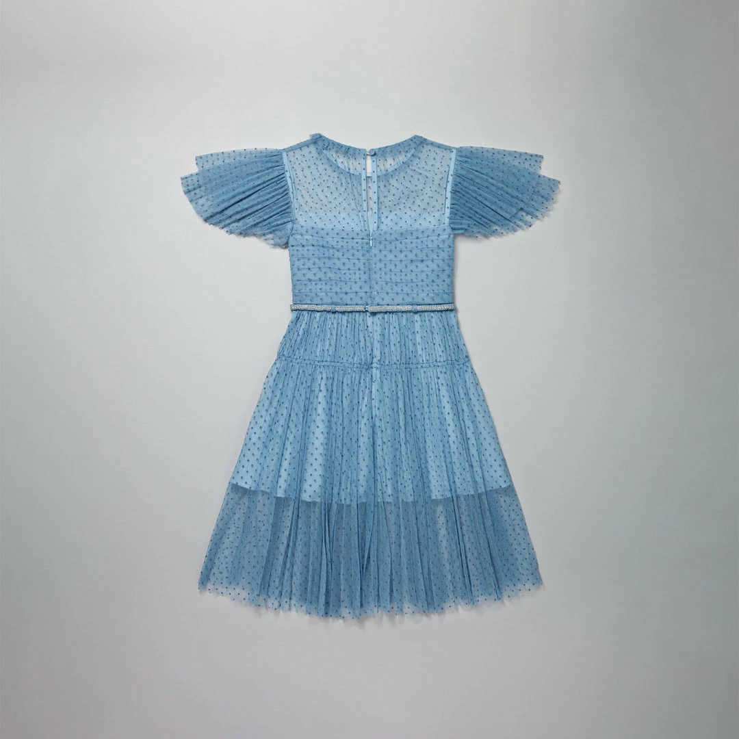 Self-portrait KIDS Blue Dot Mesh Trim Midi Dress