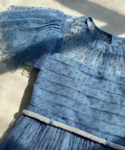 Self-portrait KIDS Blue Dot Mesh Trim Midi Dress