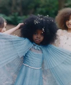 Self-portrait KIDS Blue Dot Mesh Trim Midi Dress