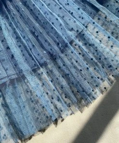 Self-portrait KIDS Blue Dot Mesh Trim Midi Dress