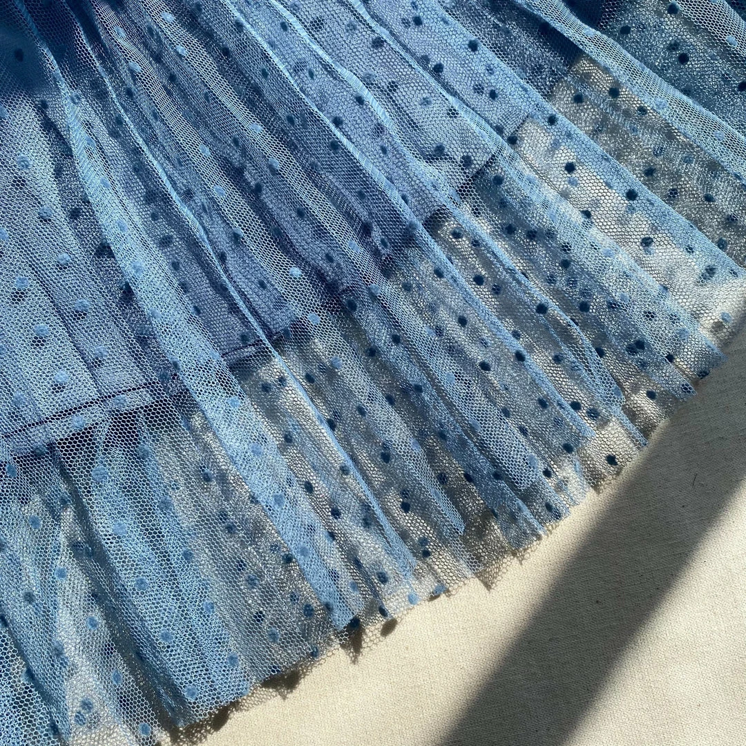 Self-portrait KIDS Blue Dot Mesh Trim Midi Dress