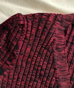 Self-portrait Red Ribbed Knit V Neck Cardigan