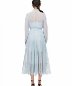 Self-portrait Pale Blue Chiffon Trimmed Dress READY TO WEAR