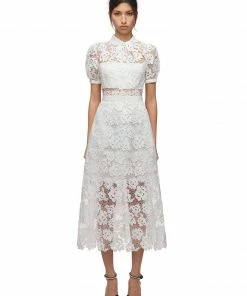 Self-portrait White Abstract Guipure Dress
