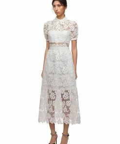 Self-portrait White Abstract Guipure Dress