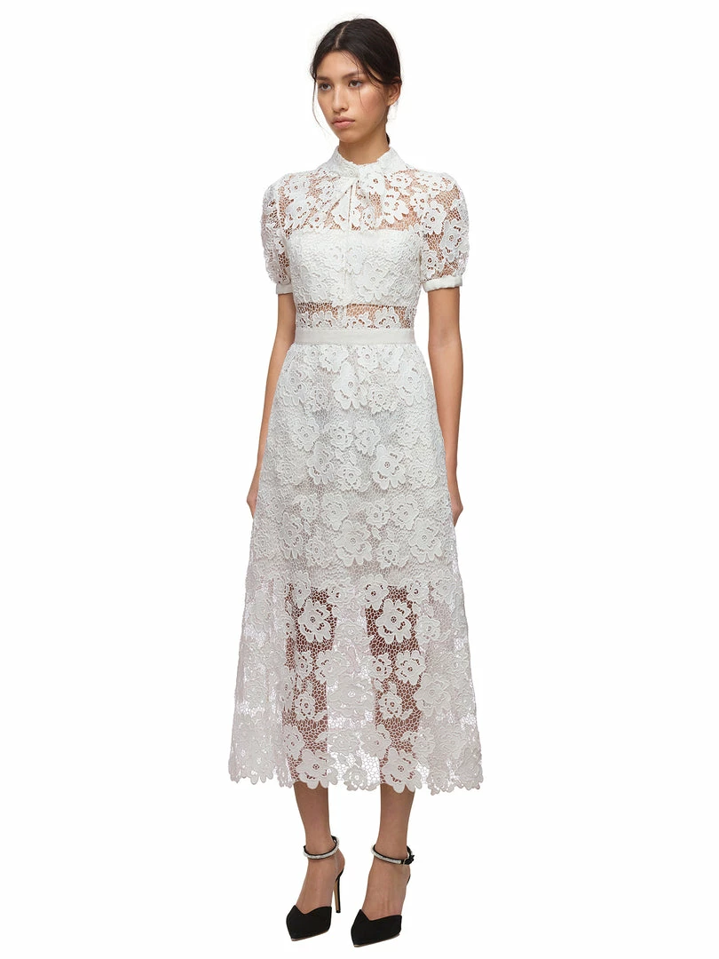 Self-portrait White Abstract Guipure Dress