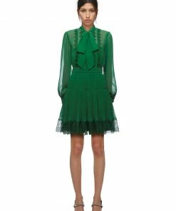Self-portrait Green Chiffon Mini Dress
