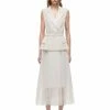 Self-portrait Sleeveless Tailored Boucle And Chiffon Midi Dress