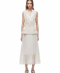 Self-portrait Sleeveless Tailored Boucle And Chiffon Midi Dress
