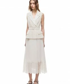 Self-portrait Sleeveless Tailored Boucle And Chiffon Midi Dress