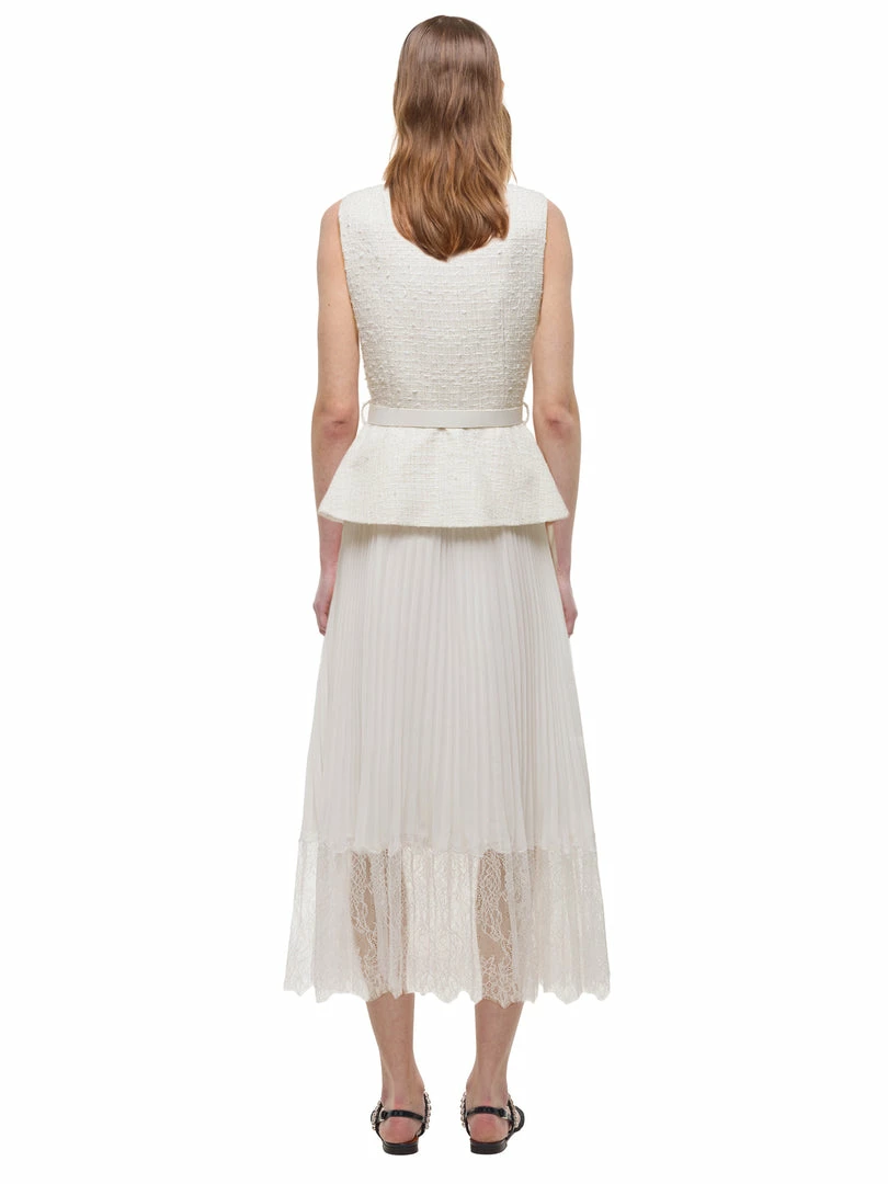 Self-portrait Sleeveless Tailored Boucle And Chiffon Midi Dress