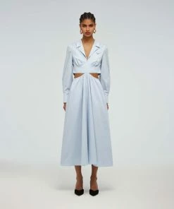 Self-portrait Dresses Blue Cotton Cut Out Dress