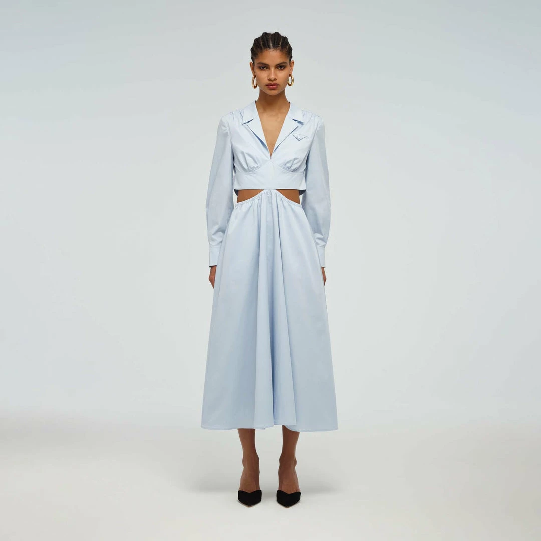 Self-portrait Dresses Blue Cotton Cut Out Dress