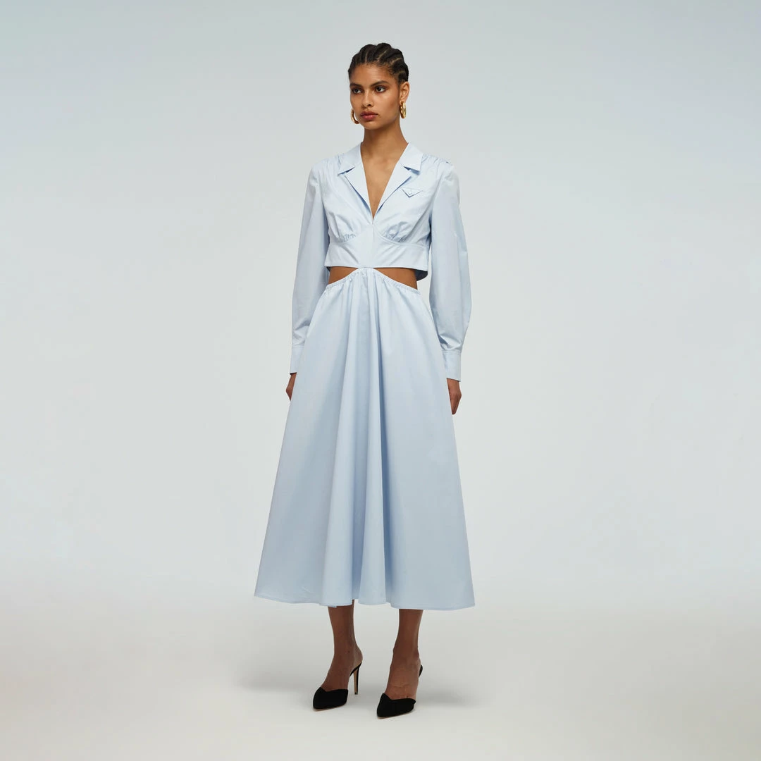 Self-portrait Dresses Blue Cotton Cut Out Dress