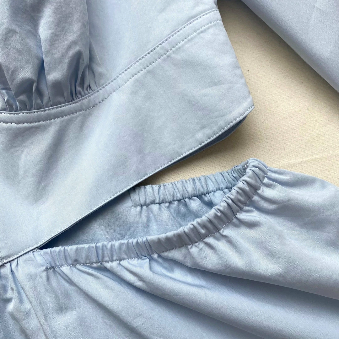 Self-portrait Dresses Blue Cotton Cut Out Dress