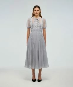 Self-portrait Beaded Mesh Midi Dress READY TO WEAR