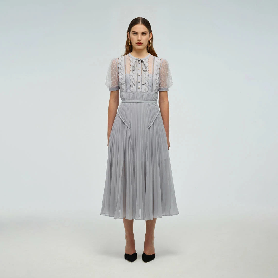 Self-portrait Beaded Mesh Midi Dress READY TO WEAR