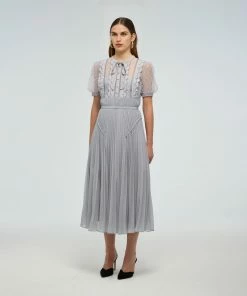 Self-portrait Beaded Mesh Midi Dress READY TO WEAR