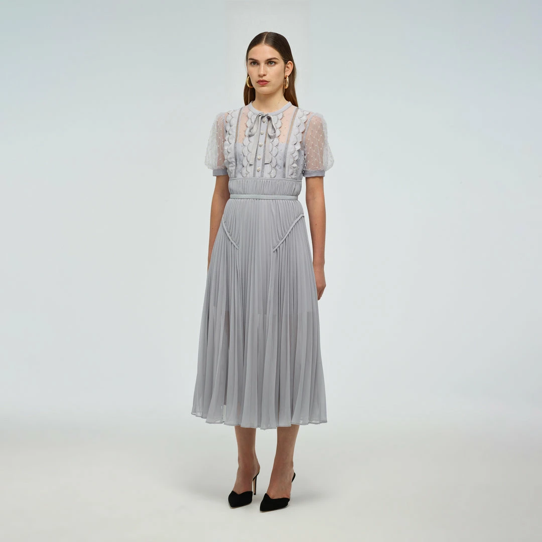 Self-portrait Beaded Mesh Midi Dress READY TO WEAR