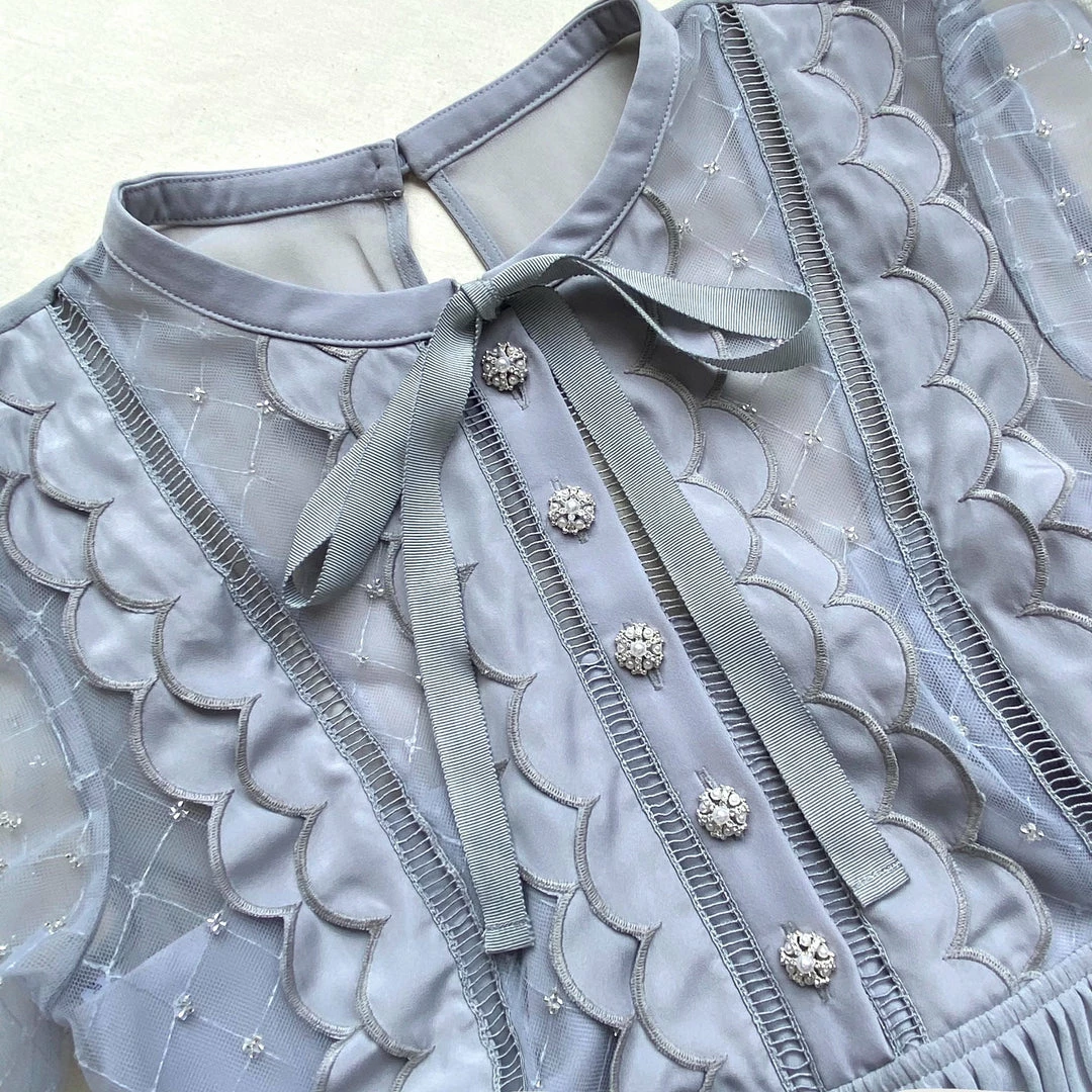 Self-portrait Beaded Mesh Midi Dress READY TO WEAR