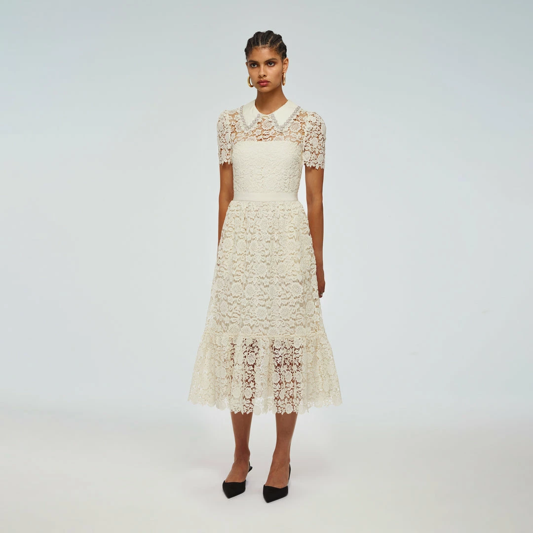 Self-portrait READY TO WEAR Ivory Guipure Midi Dress
