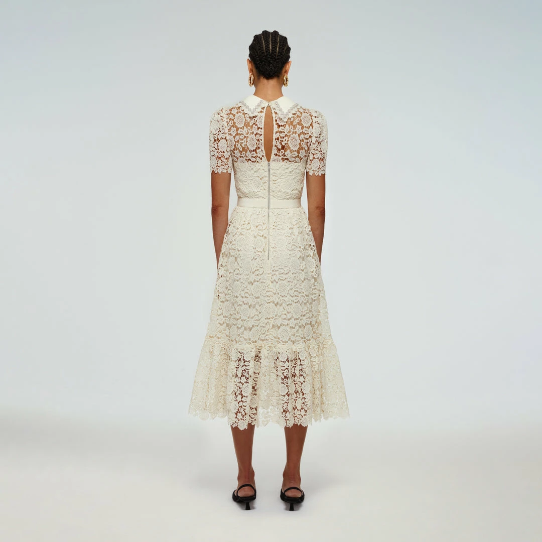 Self-portrait READY TO WEAR Ivory Guipure Midi Dress