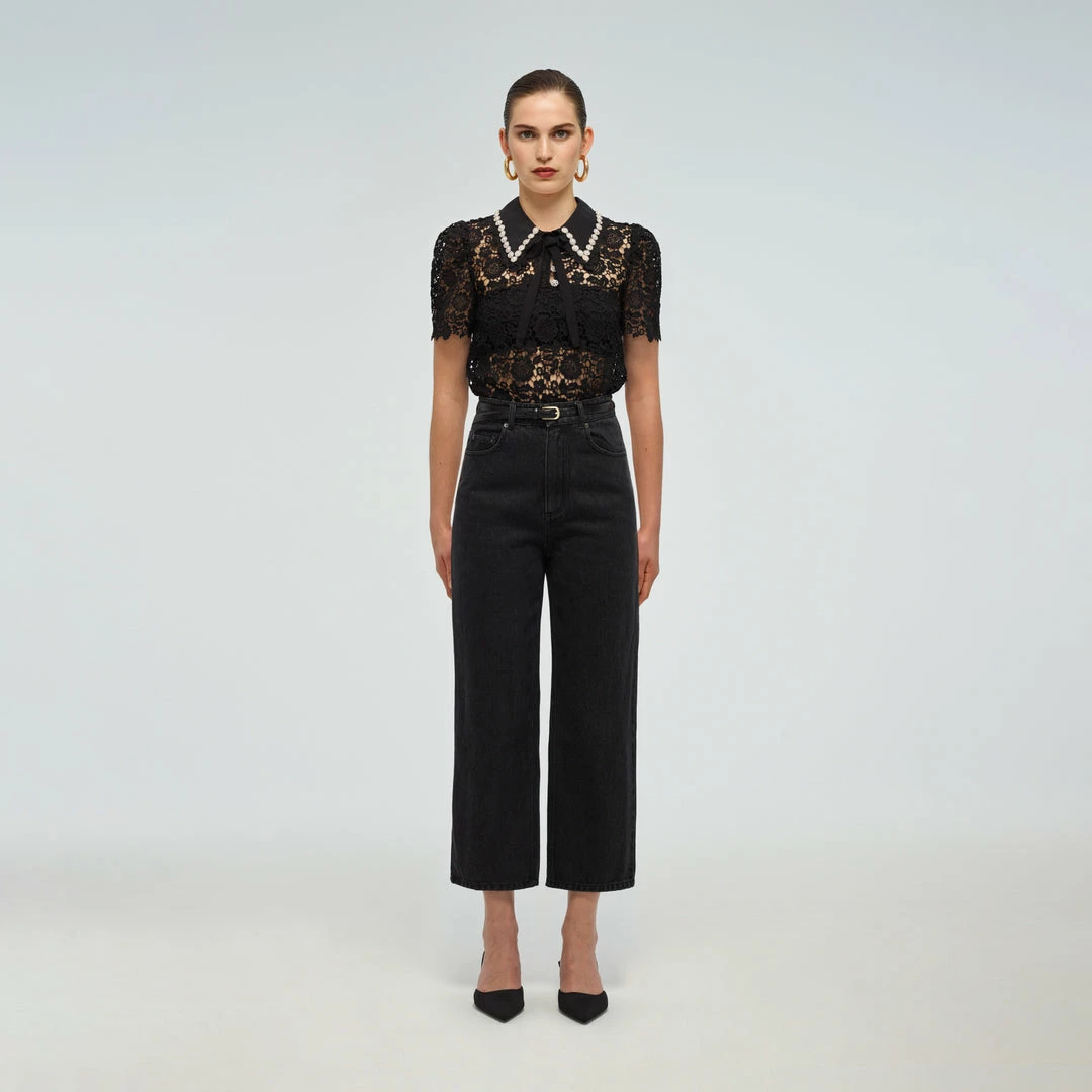 Self-portrait Black Guipure Lace Top