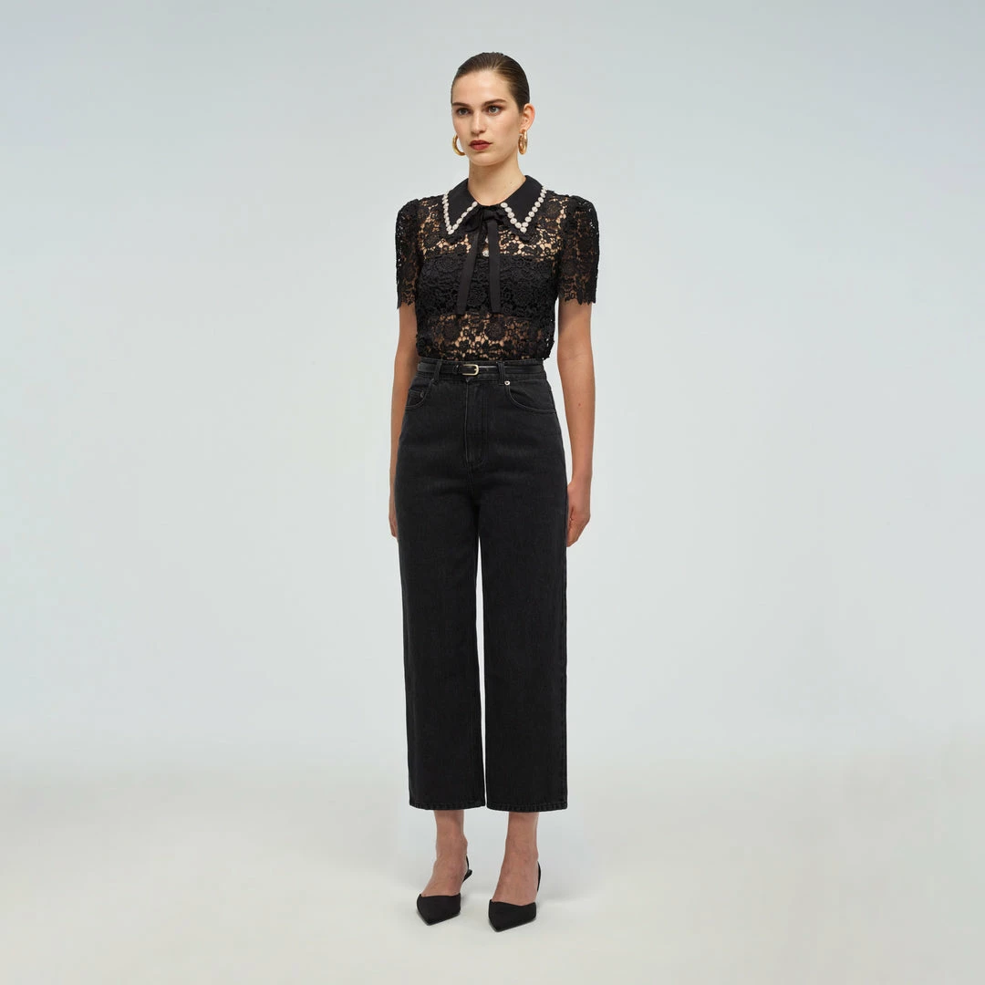 Self-portrait Black Guipure Lace Top