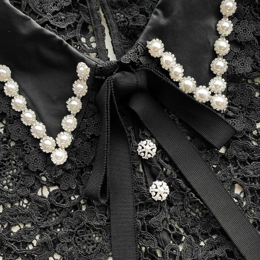 Self-portrait Black Guipure Lace Top