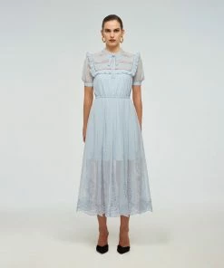 Self-portrait READY TO WEAR Blue Broderie Chiffon Dress