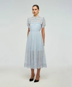 Self-portrait READY TO WEAR Blue Broderie Chiffon Dress