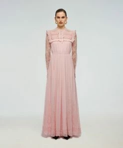 Self-portrait Dresses Pink Broderie Chiffon Maxi Dress