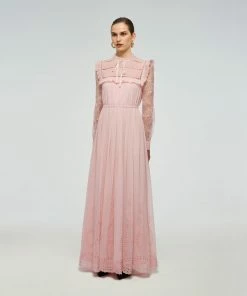 Self-portrait Dresses Pink Broderie Chiffon Maxi Dress
