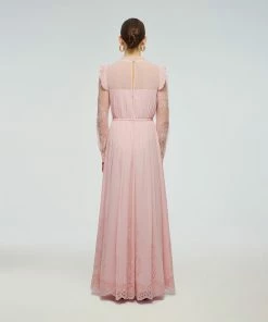 Self-portrait Dresses Pink Broderie Chiffon Maxi Dress