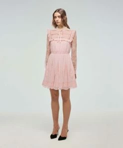 Self-portrait Pink Broderie Chiffon Mini Dress Dresses