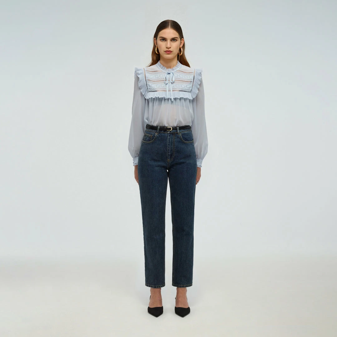 Self-portrait Blue Chiffon Blouse