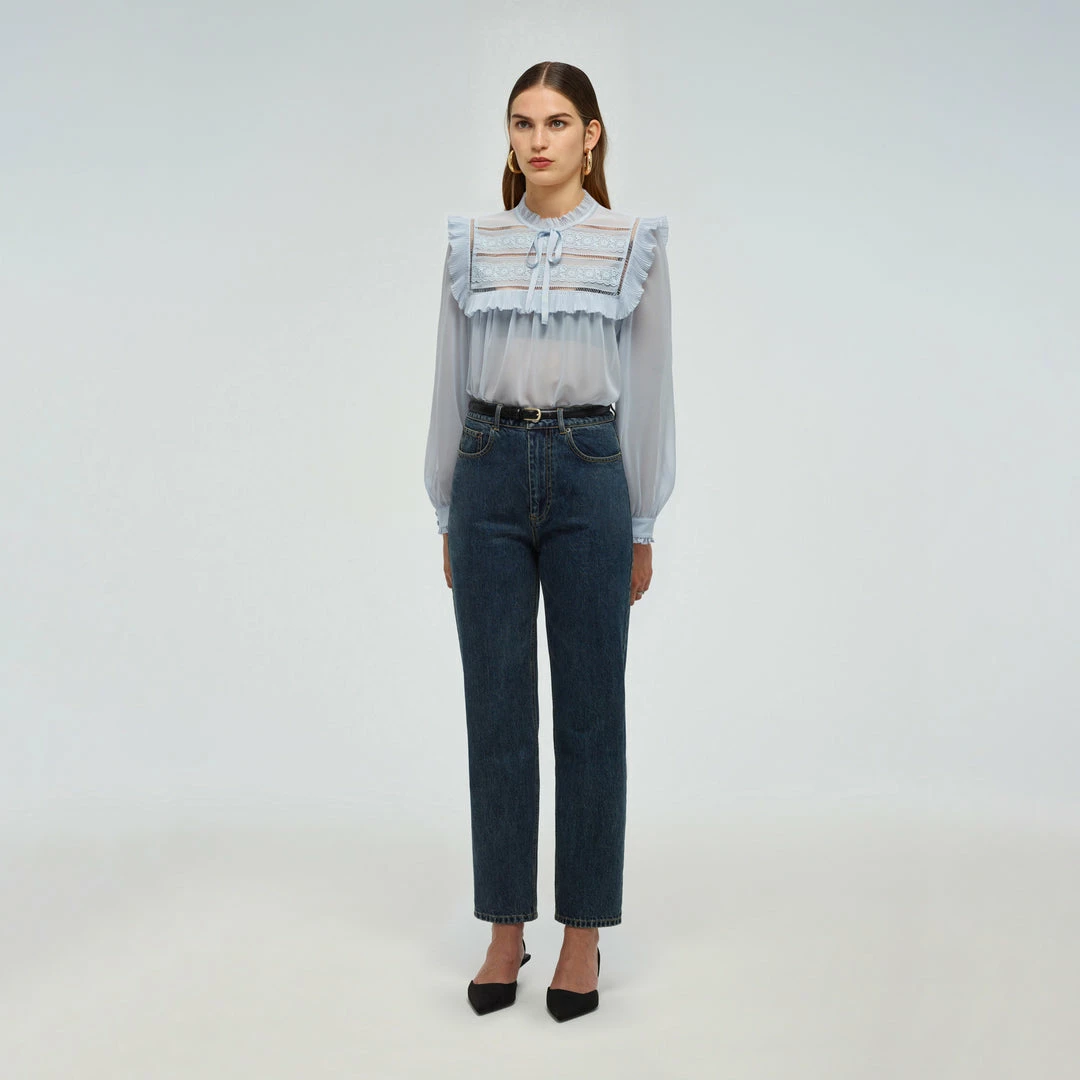 Self-portrait Blue Chiffon Blouse