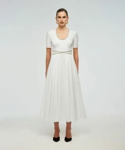 Self-portrait Cotton Diamante Trim Dress READY TO WEAR