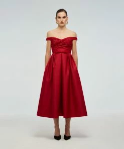 Self-portrait READY TO WEAR Textured Off Shoulder Midi Dress