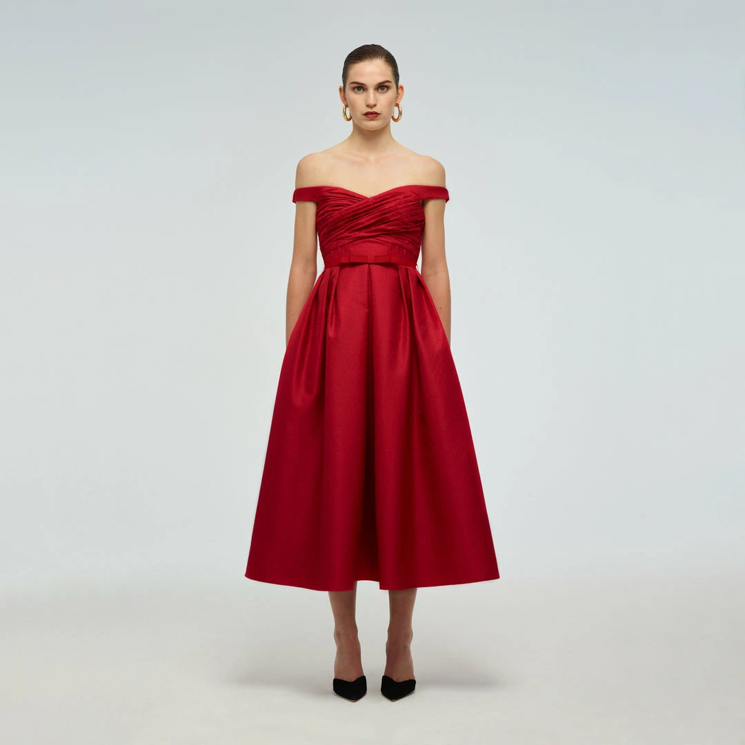 Self-portrait READY TO WEAR Textured Off Shoulder Midi Dress