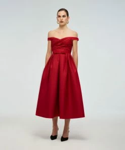 Self-portrait READY TO WEAR Textured Off Shoulder Midi Dress