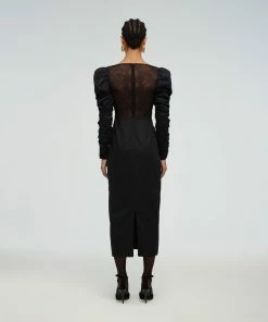 Self-portrait READY TO WEAR Lace Back Taffeta Midi Dress