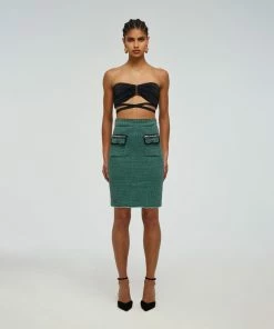 Self-portrait Green Stripe Knit Skirt READY TO WEAR