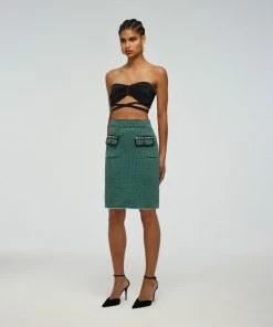 Self-portrait Green Stripe Knit Skirt READY TO WEAR