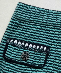 Self-portrait Green Stripe Knit Skirt READY TO WEAR